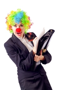 Woman clown in business suit