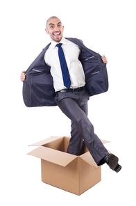 Businessman with box isolated on the white