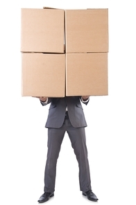 Businessman with box isolated on the white