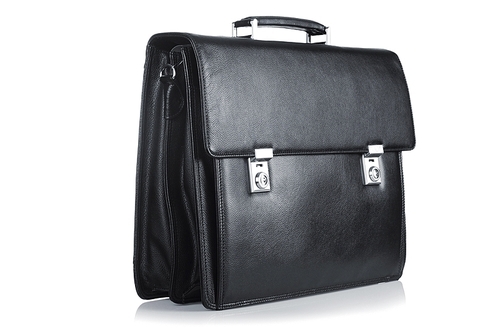 Black leather briefcase isolated on the white