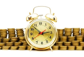 Time is money concept with clock and coins