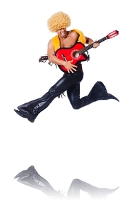 Male guitar player isolated on the white