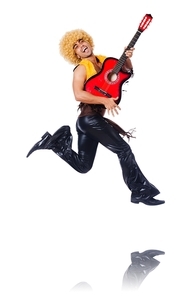 Male guitar player isolated on the white