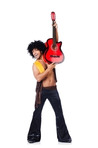 Male guitar player isolated on the white