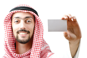 Young arab with blank message