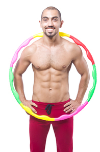 Man doing excecises with hula hoop