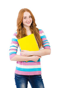 Young student with books isolated on white