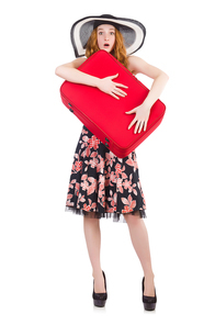 Woman ready for summer holiday isolated on white