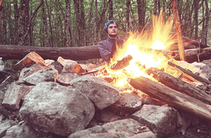 campfire in spring forest
