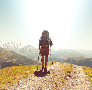 Backpacker in mountains