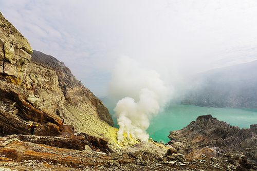 Lake in a crater Volcano Ijen|Java,Indonesia