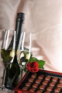 Heart shape chocolate|champagne  and red rose