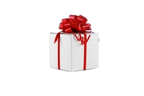 Gift in box with red bow closeup