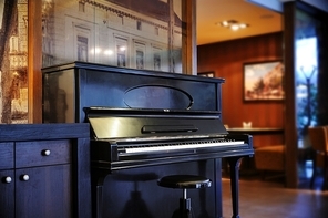 grand piano  in hall  restaurant.  restaurant interior