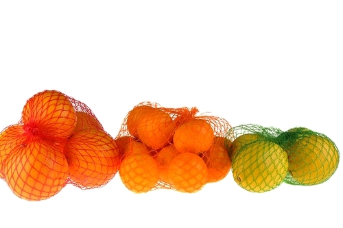 many orange|tangerine and lemon on white background