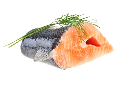 One piece of  salmon with green  dill   isolated