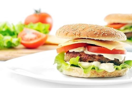 hamburger with cutlet and  on dish