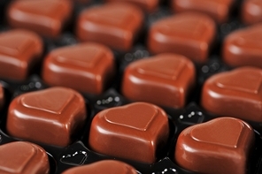 Heart shape delicious chocolate in box  close-up