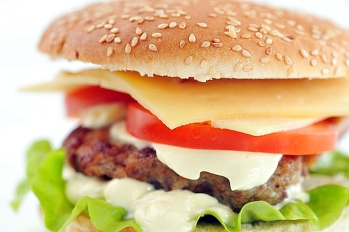 hamburger with cutlet and s close up