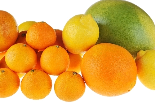 orange|tangerine|lemon and grapefruit on white background