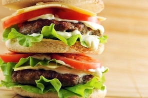 hamburger with cutlet and  close up