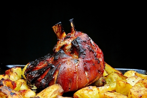 Delicious  pork shanks with fried potatoes|cooked in  oven