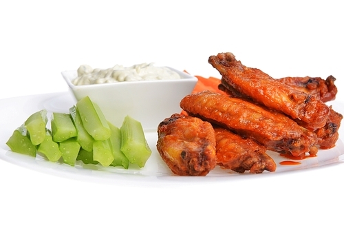 chicken wings with celery|carrot and blue cheese sauce