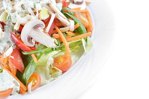 mushrooms salad with lettuce|cherry  tomato and seeds