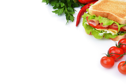 fresh and tasty sandwich  with  on white background