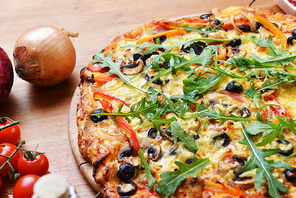 baked pizza with diferent ingredients