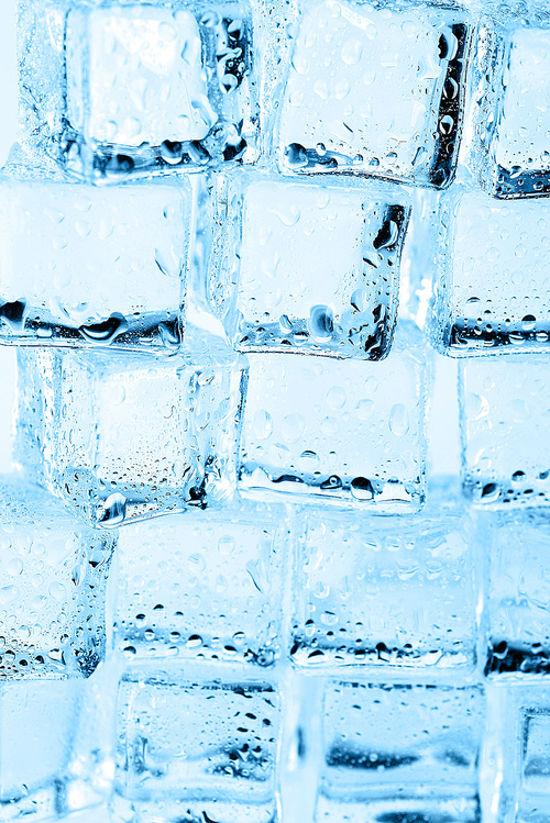 cubes of clear transparent ice close up