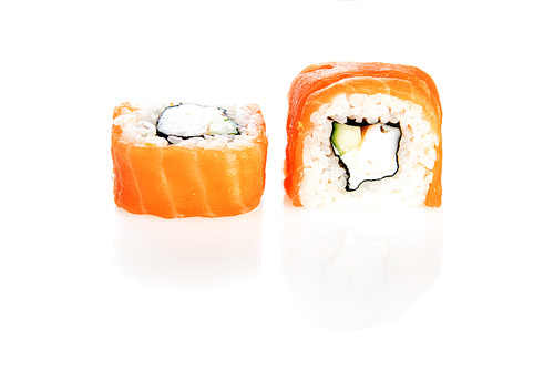 sushi with salmon on white background