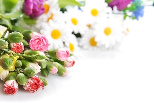 Close up of bouquet of colorful carnation and other  flowers