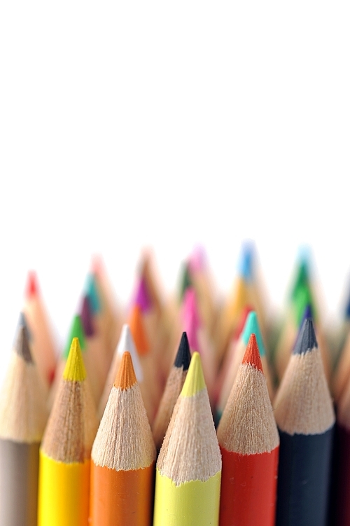 Assortment of coloured pencils isolated