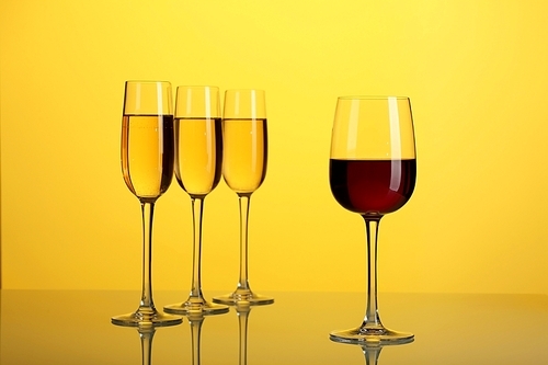 Glasses with wine on the color background