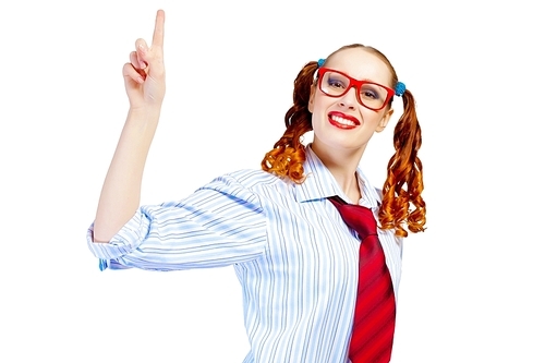 Teenager girl in red glasses