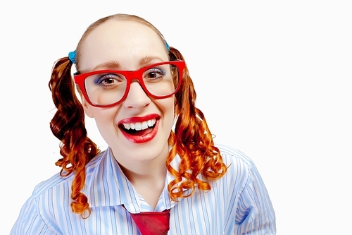 Teenager girl in red glasses