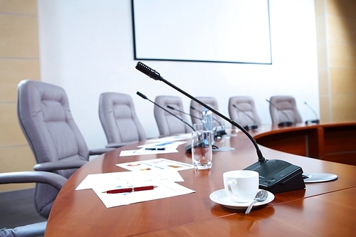 Conference hall with microphones