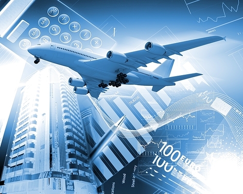 Image of a plane against business background