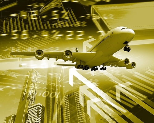 Image of a plane against business background