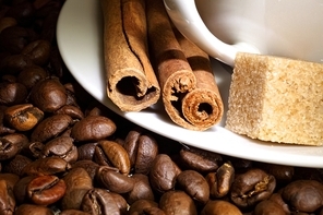 Image of coffee beans and white cup