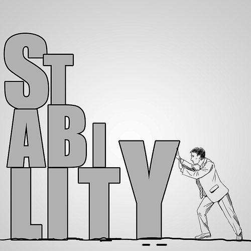 Drawing of a businessman pushing the word reliability