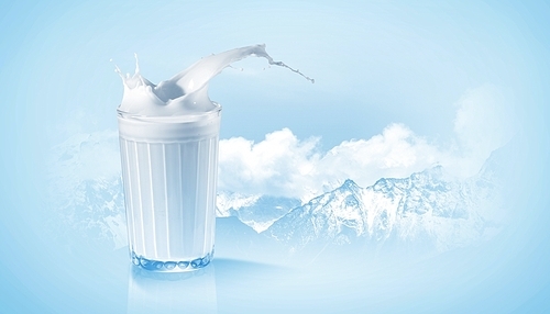 Fresh milk in the glass on colour background|illustration