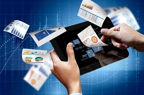 business |e-commerce concept illustration with graphs and charts from computer