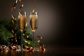 Two champagne glasses ready to bring in the New Year