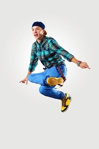 Young hiphop dancer making a move on white