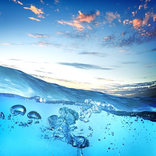 Sky and sea water wave with bubbles illustration