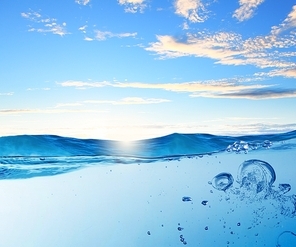 Sky and sea water wave with bubbles illustration