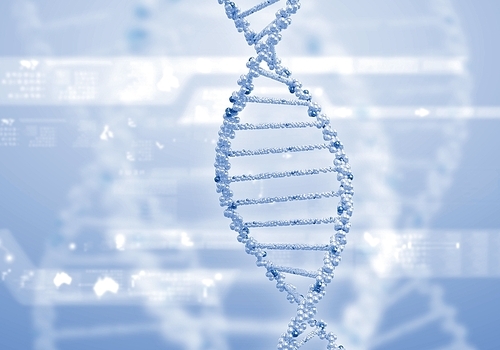 Digital illustration of dna structure on colour background