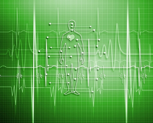 A medical background with a heart beat / pulse with a heart rate monitor symbol